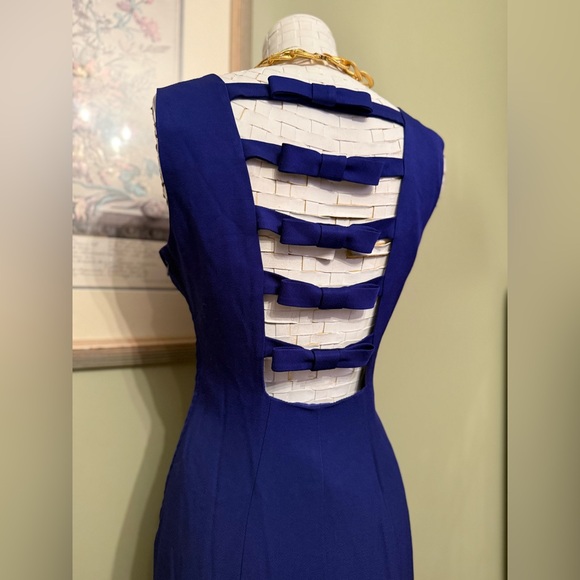 💎 VINTAGE 80s/90s ALGO Cobalt Blue Back Bow Maxi Gown 💎 - Picture 7 of 13
